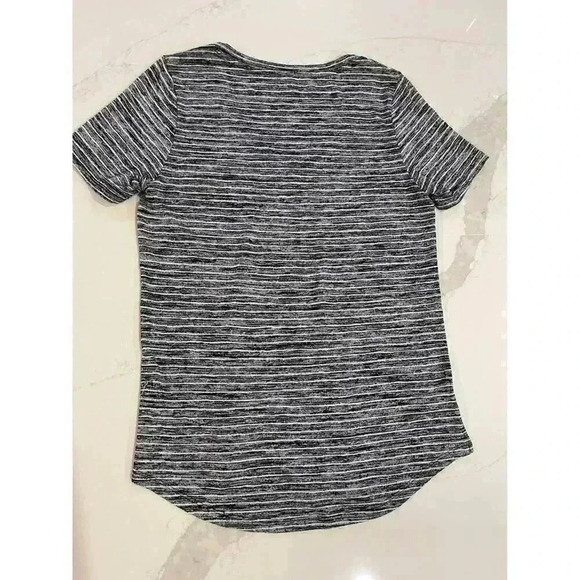 Athleta Women's Small Shirt Gray White Striped Short Sleeve V-Neck Tee - Picture 4 of 4